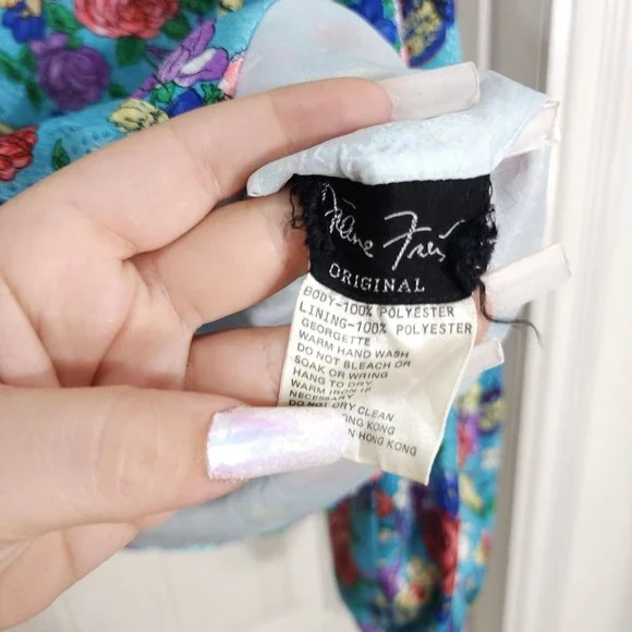 Diane Freis Womens Dress Jacket Set Vtg Georgette Blue Polka Dot Floral Maxi 6 - Picture 13 of 16